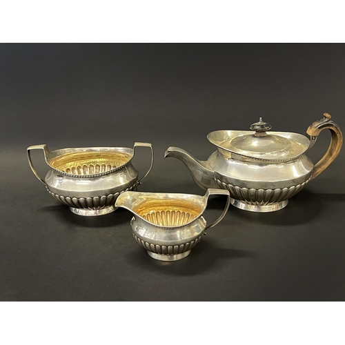 274 - Antique English hallmarked sterling silver three piece teapot creamer and sugar, matched set, creame... 