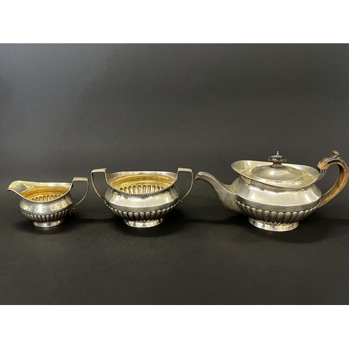 274 - Antique English hallmarked sterling silver three piece teapot creamer and sugar, matched set, creame... 