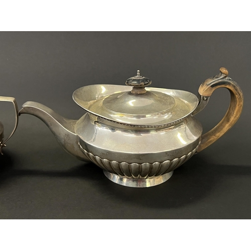 274 - Antique English hallmarked sterling silver three piece teapot creamer and sugar, matched set, creame... 