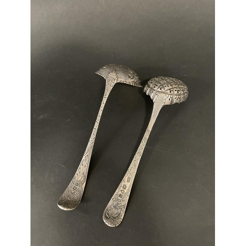 198 - Two antique English sifter ladles, one marked London 1803 Peter, Anne & William Bateman, the other m... 