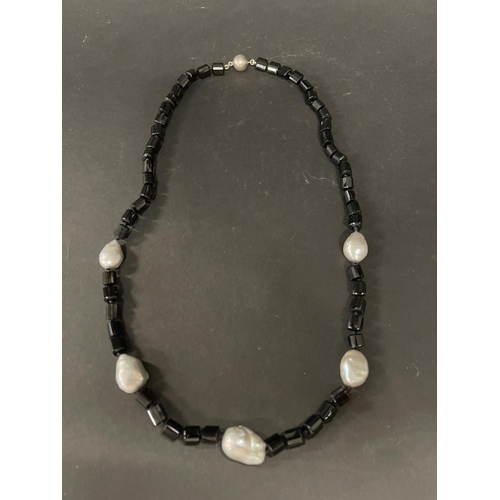 202 - Baroque pearl and French jet necklace with magnetic clasp