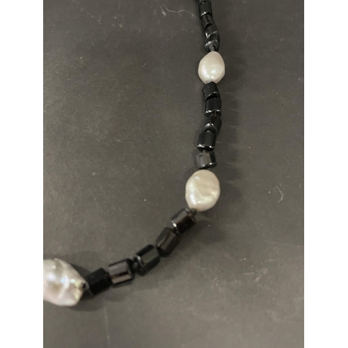 202 - Baroque pearl and French jet necklace with magnetic clasp
