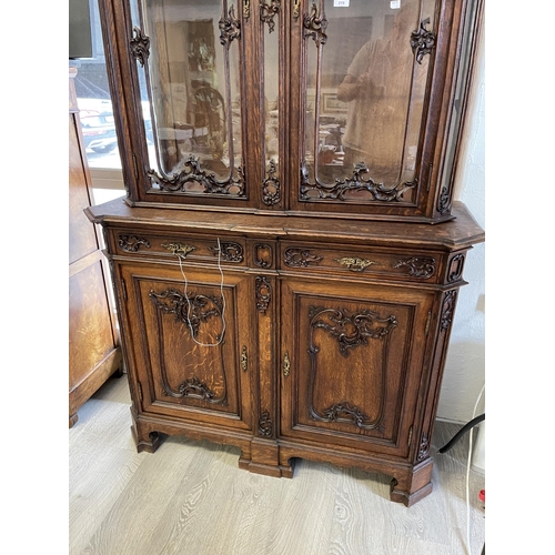 215 - Antique French carved oak Louis XV revival two height buffet, approx 241cm H x 129cm W x 49cm D