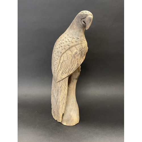 218 - A carved wood Kang Hsi style parrot, with Islamic text to base, ex Warwick Oakman Antiques Tasmania,... 