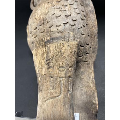 218 - A carved wood Kang Hsi style parrot, with Islamic text to base, ex Warwick Oakman Antiques Tasmania,... 