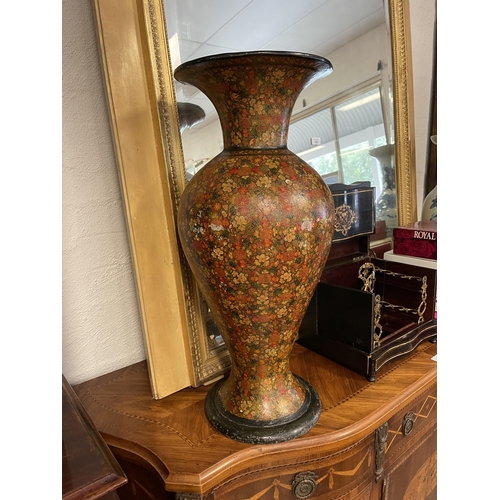 229 - Antique Papier Mache allover floral baluster form vase, approx 69cm H