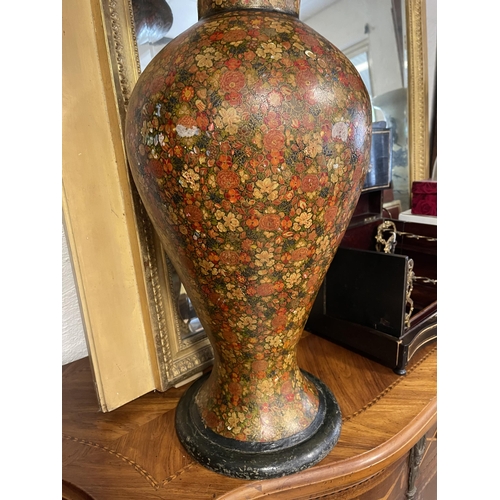 229 - Antique Papier Mache allover floral baluster form vase, approx 69cm H