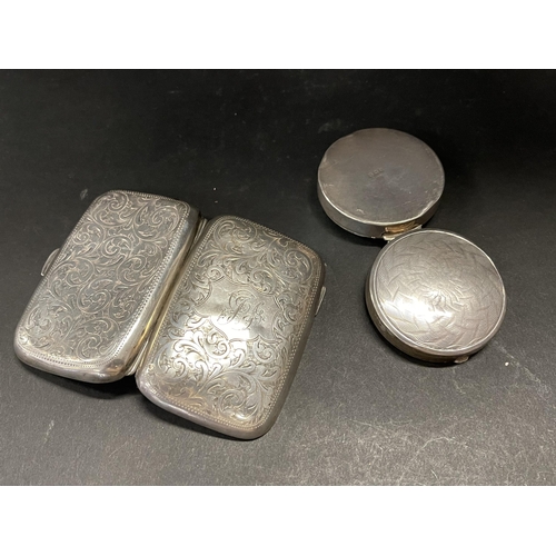 237 - Sterling silver cigarette case along with a sterling silver circular compact mirror (2)