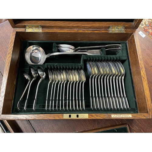 245 - Antique English sterling silver canteen of flatware, setting for twelve 102 pieces in total. Compris... 