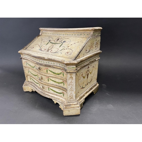 247 - Very rare antique early 19th century Florentine hand painted miniature bureau, serpentine shaped fro... 