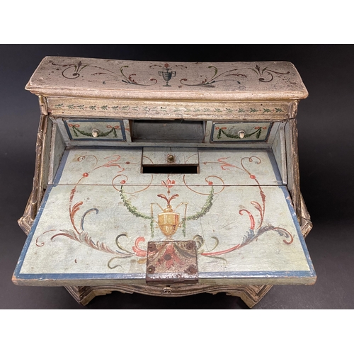 247 - Very rare antique early 19th century Florentine hand painted miniature bureau, serpentine shaped fro... 