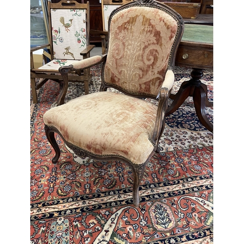 253 - Antique 19th Century French Louis XV armchair, approx 62 cm seat width, 66 cm wide