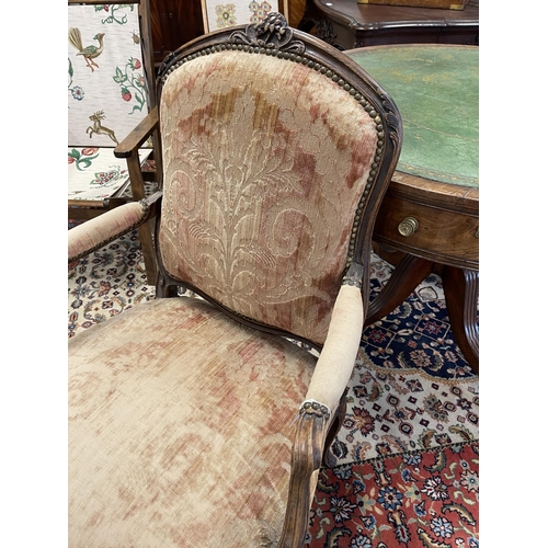 253 - Antique 19th Century French Louis XV armchair, approx 62 cm seat width, 66 cm wide