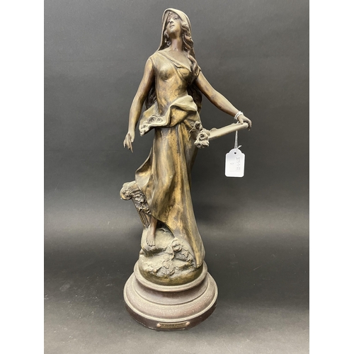 262 - Antique French Spelter figure L' inspration, approx 46 cm high