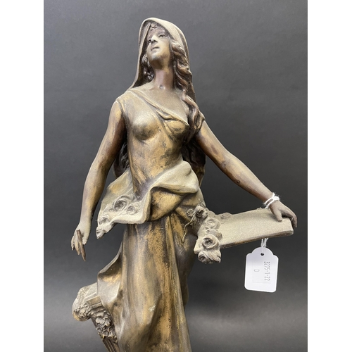 262 - Antique French Spelter figure L' inspration, approx 46 cm high