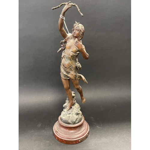 265 - Antique French bronzed spelter figure of Diana the Huntress, approx 45 cm high