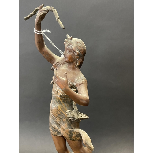 265 - Antique French bronzed spelter figure of Diana the Huntress, approx 45 cm high