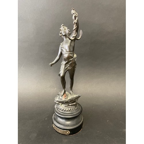 266 - Antique French Spelter figure Le Sauveur, ebonized wooden base, approx 29.5 cm high