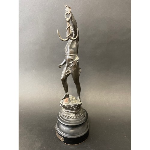 266 - Antique French Spelter figure Le Sauveur, ebonized wooden base, approx 29.5 cm high