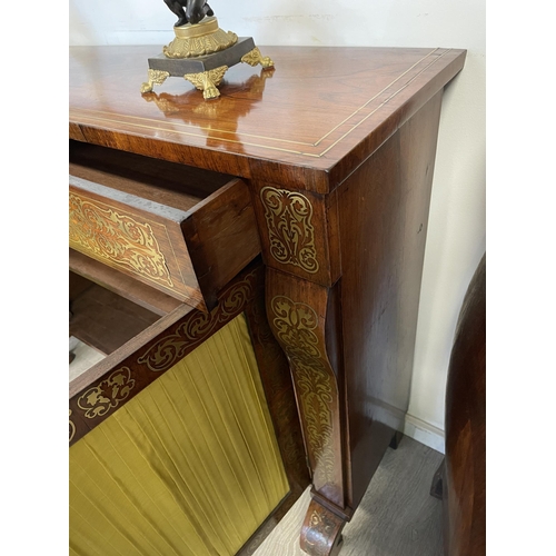 16 - Fine antique Regency brass inlaid two door side cabinet, approx 112 cm wide x 88.5 cm high x 33 cm d... 