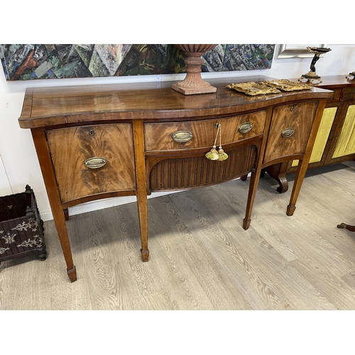 22 - Antique Hepplewhite period mahogany sideboard, serpentine front, with cross banded edge with ebony s... 