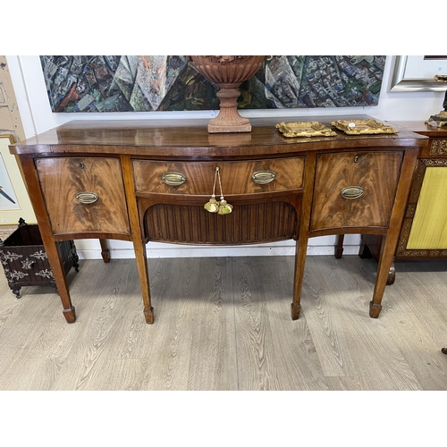 22 - Antique Hepplewhite period mahogany sideboard, serpentine front, with cross banded edge with ebony s... 