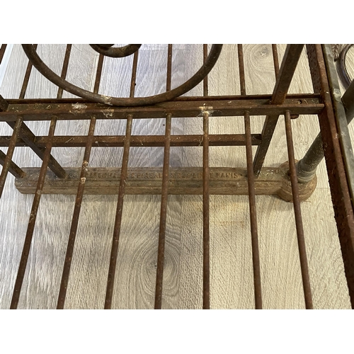 241 - Antique French steel and brass bakers rack signed to base Échalie et Biabaud 9 Rue Libra Paris,'19th... 