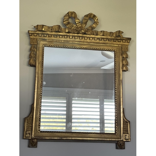 25 - Antique French gilt wood surround pier mirror, ribbon tired crest, approx 74 cm x 58 cm