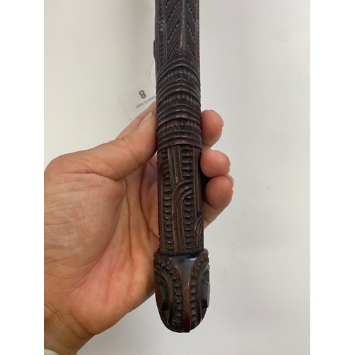 8 - Fine Maori Hand Club (Wahaika), New Zealand. Carved and engraved totara wood. The hooked blade decor... 
