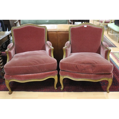 79 - Pair of French generous size armchairs, in the Louis XV revival design, each approx 90cm H x 73cm W ... 