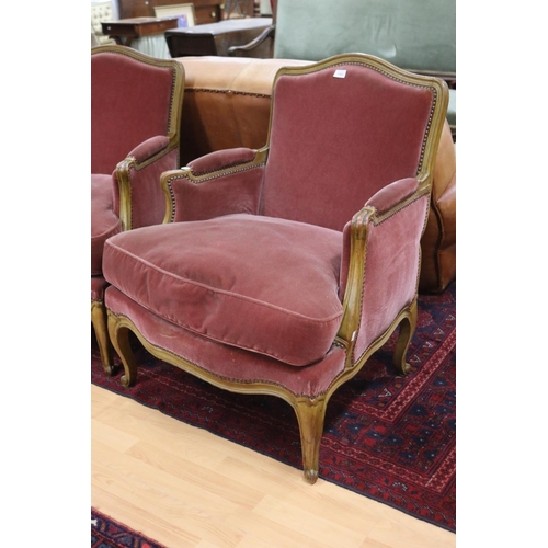 79 - Pair of French generous size armchairs, in the Louis XV revival design, each approx 90cm H x 73cm W ... 
