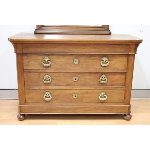 85 - Antique French Louis Philippe chest of four drawers, bronze drop handles, approx 89cm H x 132cm W x ... 