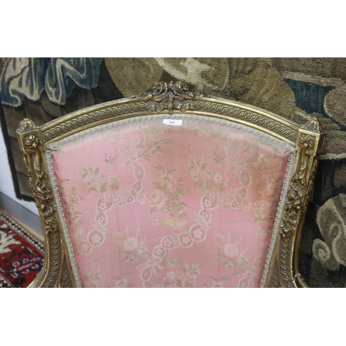 116 - Antique early 19th century French Louis XV style gilt frame armchair, approx 98cm H x 75cm W x 53cm ... 
