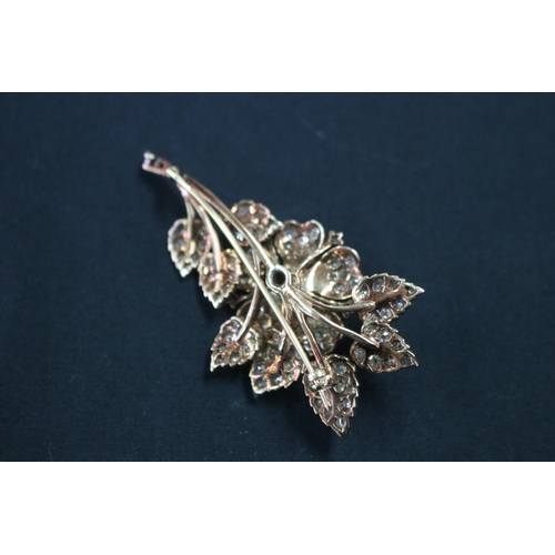 1118 - Impressive floral motif brooch, sterling silver over 9 carat yellow gold back, hand made, claw set w... 