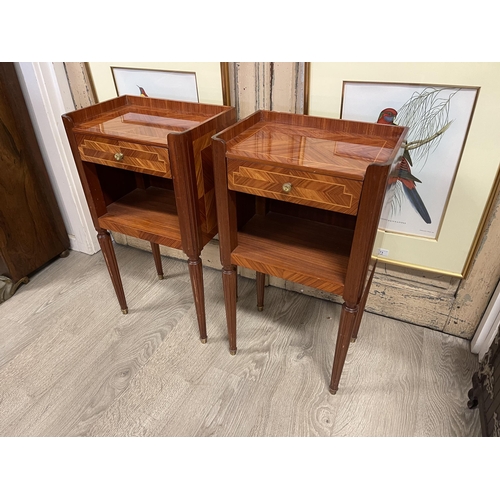 106 - Pair of French Louis XVI revival single drawer nightstands, with open shelf section, 68cm H x 36cm W... 