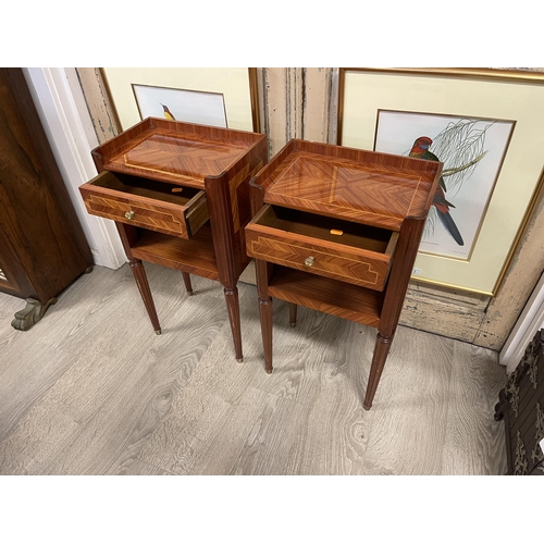 106 - Pair of French Louis XVI revival single drawer nightstands, with open shelf section, 68cm H x 36cm W... 