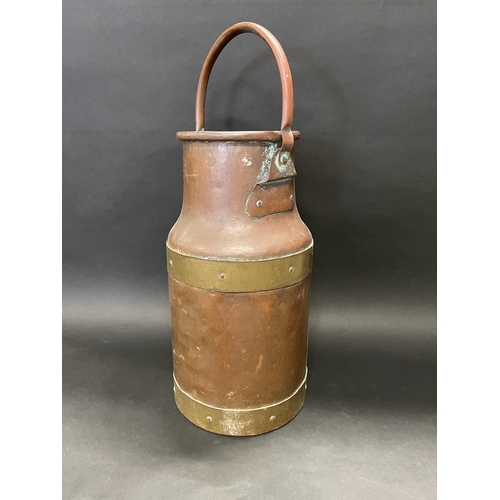 109 - Antique French copper an brass banded milk churn, approx 41.5cm high