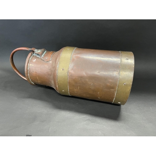 109 - Antique French copper an brass banded milk churn, approx 41.5cm high