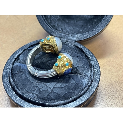 112 - Silver gilt ring with mabe pearls and semi precious stones