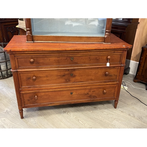 115 - Antique French cherrywood & oak Louis XVI style chest, with three graduating drawers, approx 87cm H ... 