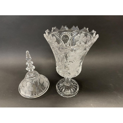 89 - French cut crystal lidded vase, approx 42 cm high