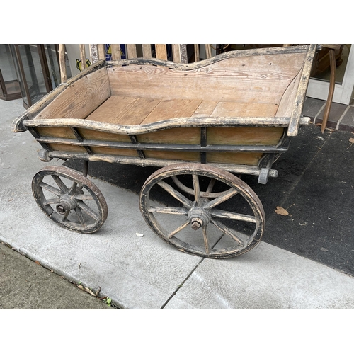380 - Antique European wooden dog cart, approx 93 cm long x 73 cm wide