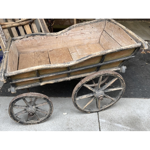 380 - Antique European wooden dog cart, approx 93 cm long x 73 cm wide