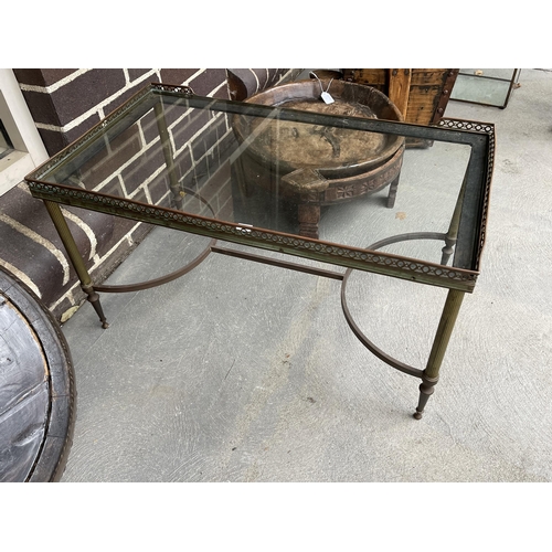 387 - Vintage brass framed glass inset topped coffee table, approx 76 cm long x 43 cm depth