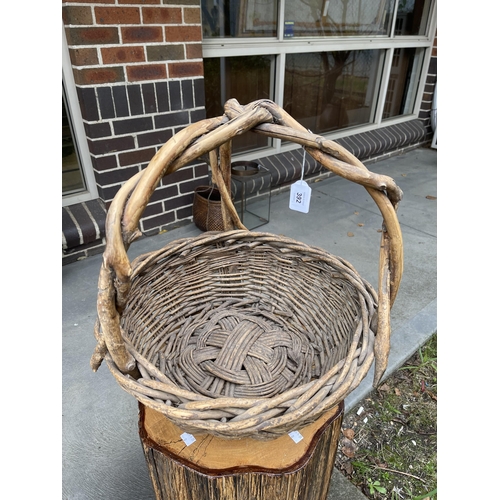 392 - Unique woven branch basket, showing age, approx 45 cm depth