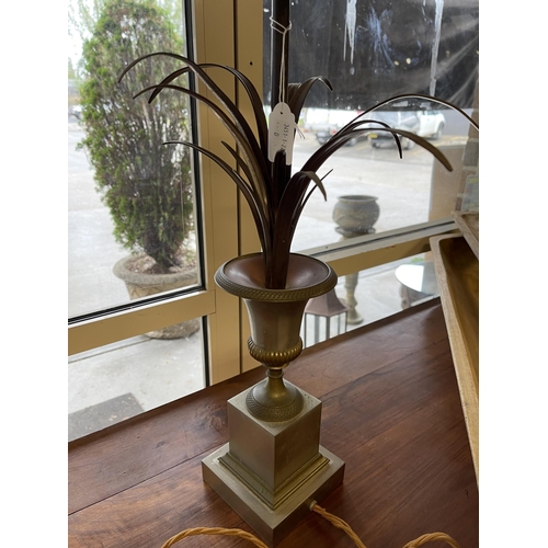 393 - Fine quality brass and silvered metal urn and leaf lamp, approx 80 cm high
