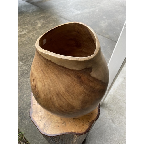 398 - Large carved wood camphor wood vase, approx 40 cm high