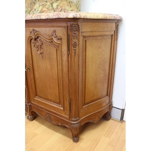 1250 - Vintage French Louis XV style marble topped four door sideboard, approx 102cm H x 258cm W x 54cm D