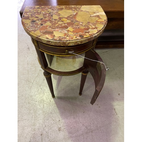 414 - Antique French demi lune marble topped nightstand, wall mountable, approx 81cm H x 46cm W x 34cm D