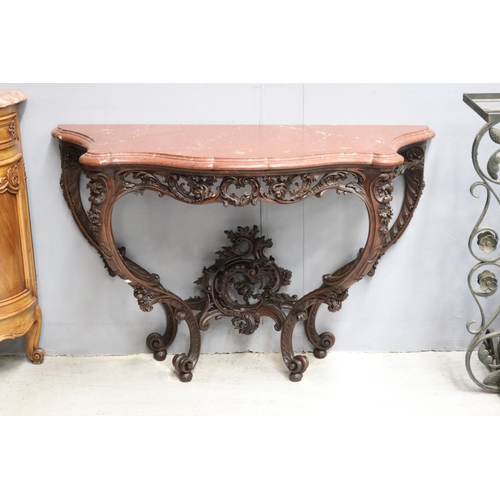 1225 - Fine antique French Louis XV style marble topped console, well carved in relief, pierced aprons,  ap... 